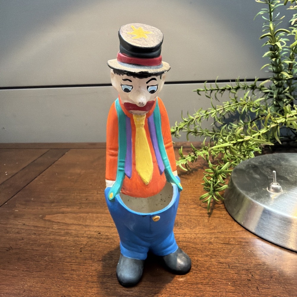 Vintage Ceramic Open Pants Clown Ashtray MCM 7" HTF RARE
